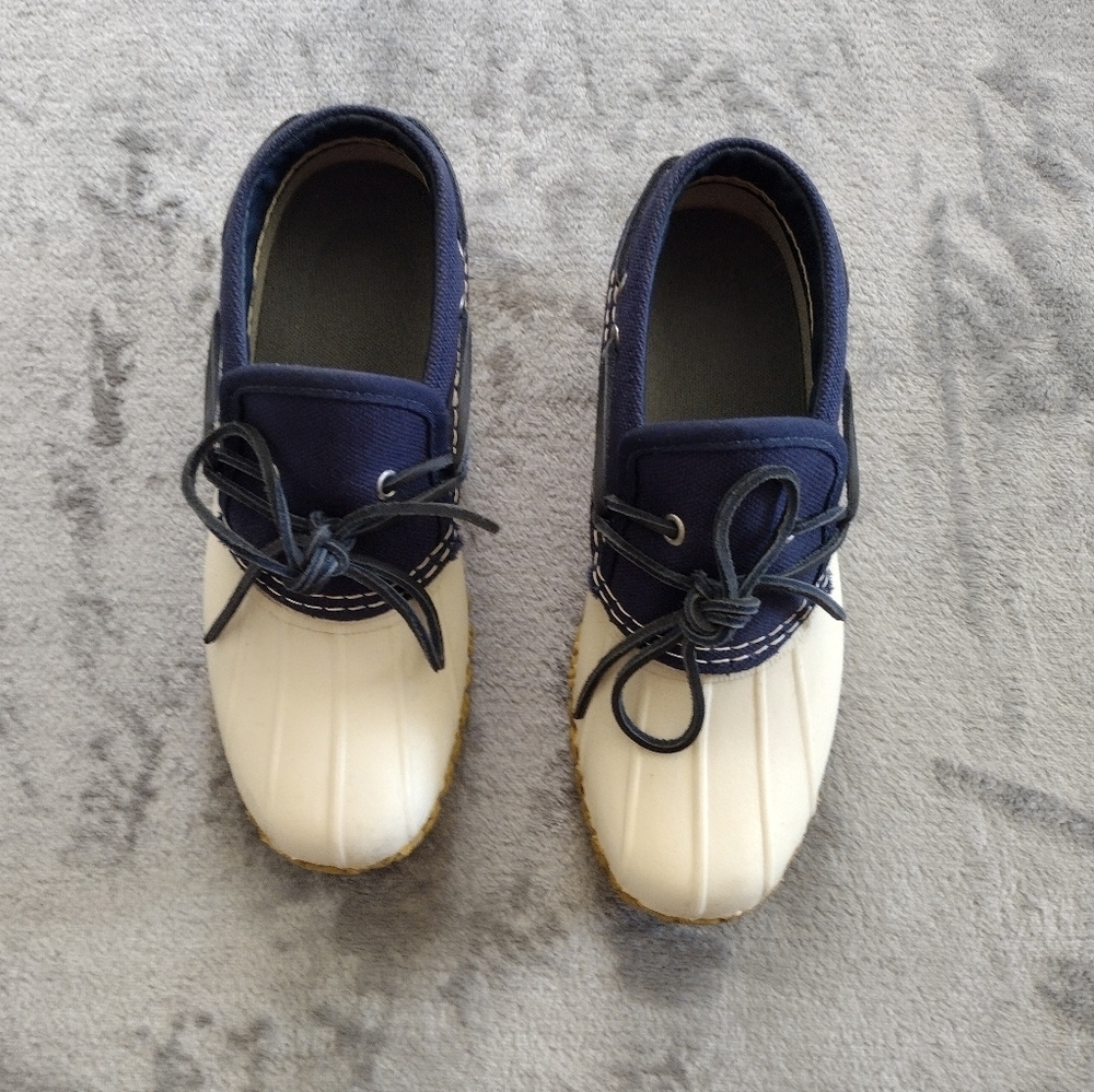 LL Bean Navy White Low Moc Duck Bean Boots Women’s Size 6M Made in USA EUC